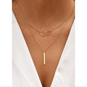 Anthropologie Minimalist Gold Layered Double Hoop And Bar Necklace